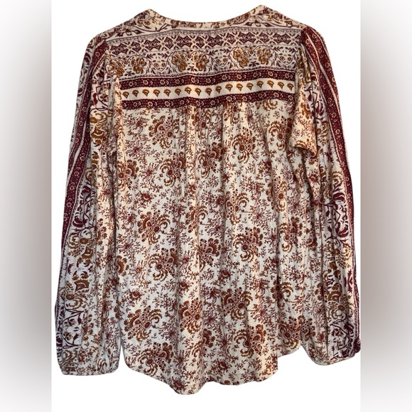 Lucky Brand Boho Floral Flowy Blouse Medium Bohemian Hippie Southwestern Tassels - Picture 4 of 10